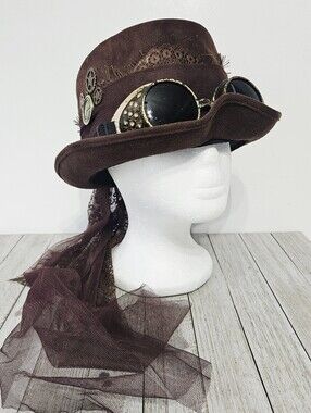Spirit Halloween Size Adult Brown Steampunk Deluxe Hat with Goggles (Glasses),